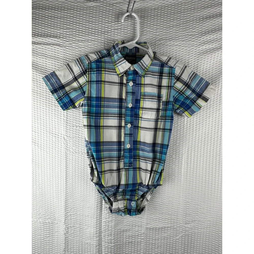 OshKosh B'Gosh Baby Boy Plaid Short Sleeve Bodysuit One Piece 24 Months
